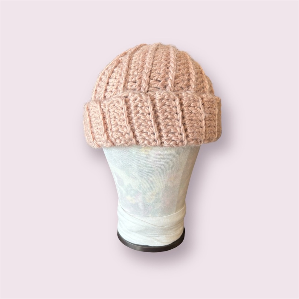 Chunky Pink Crochet Ribbed Beanie